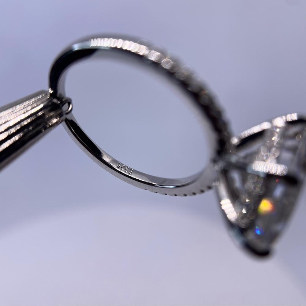 Moissanite Teardrop Ring 5 Ct Pear Cut Hidden Halo GRA Certified 18K - 925 - Picture 11 of 13